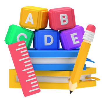 3d illustration alphabet block books ruler and pencil isolated on the transparent background png