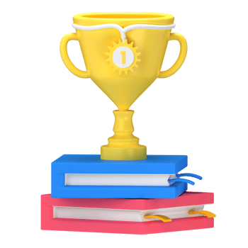 3d illustration books and trophy isolated on the transparent background png