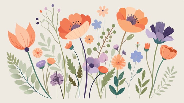 illustration of flowers and plants in a field vector