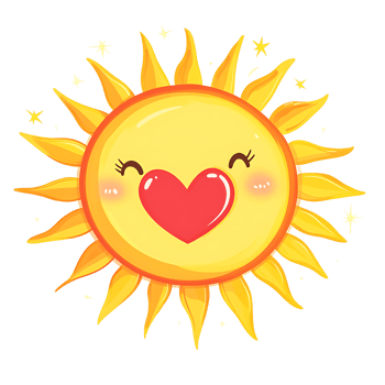 Cheerful sun with heart, smiling and radiating warmth and joy png