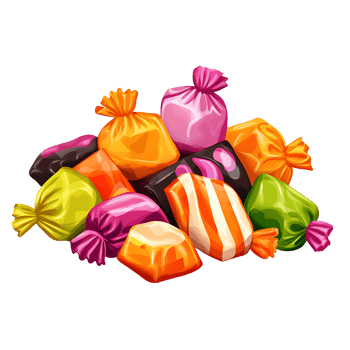 Colorful candy bags in vibrant pile, perfect for sweet treats png