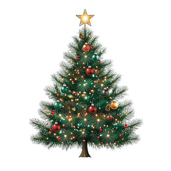 beautifully decorated Christmas tree with colorful ornaments and lights png
