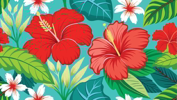 seamless pattern with tropical flowers and leaves vector