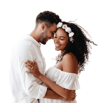 a happy couple embracing on a transparency background png