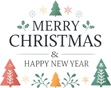 Merry Christmas and Happy New Year with tree decorations. . png