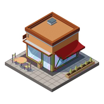 Isometric cafe building. Cafe building exterior. Cafe icon. Isometric shop or stores. illustration vector