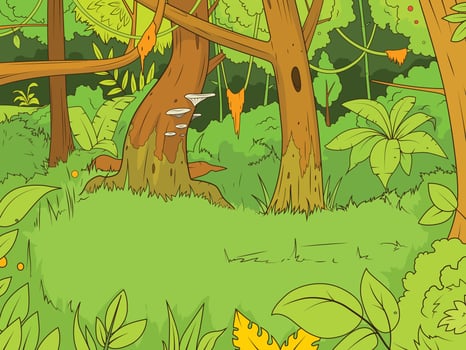Jungle forest cartoon colorful funny hand drawn illustration vector