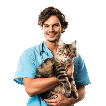 Smiling vet holding a cat isolate on white background png