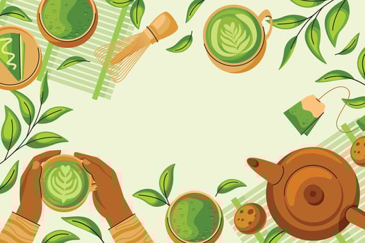 Matcha tea frame background in flat design vector