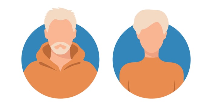 Woman and man with blond hair abstract face icons. Female and male faceless portraits, avatars or anonymous profiles vector