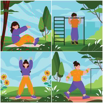 Hand drawn cartoon outdoor training composition collection vector