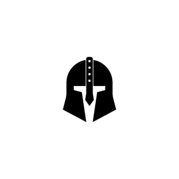 Black gladiator helmet icon for antique and medieval warfare. vector