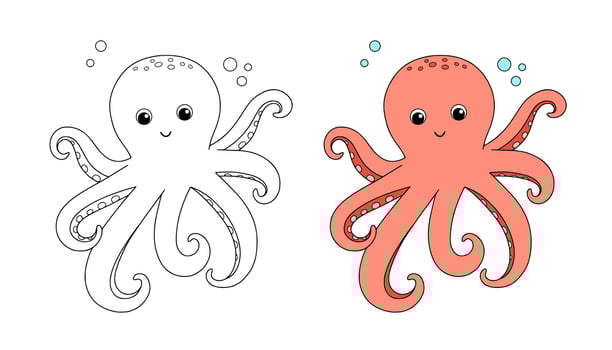 Cute octopus, outline cartoon sea animal for children. line nautical illustration for coloring book and page vector