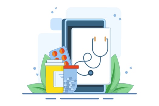 Online health telemedicine concept. Online medical consultation and healthcare services via internet clinic device application connected to computer. Online doctor consultation. Flat illustration. vector