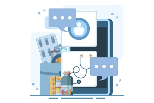 Online health telemedicine concept. Online medical consultation and healthcare services via internet clinic device application connected to computer. Online doctor consultation. Flat illustration. vector