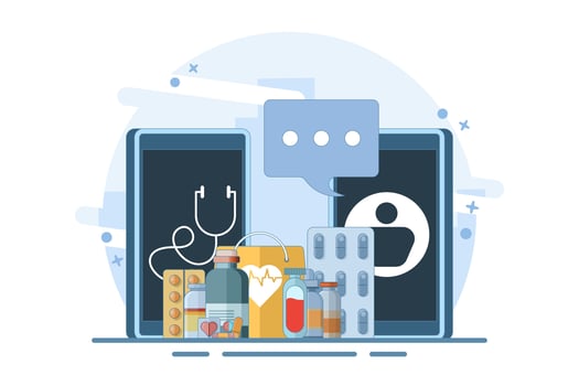 Online health telemedicine concept. Online medical consultation and healthcare services via internet clinic device application connected to computer. Online doctor consultation. vector