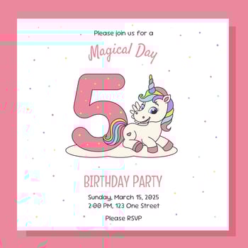 Invitation for birthday party. Unicorn concept. Invitation with unicorn and birthday anniversary number. vector