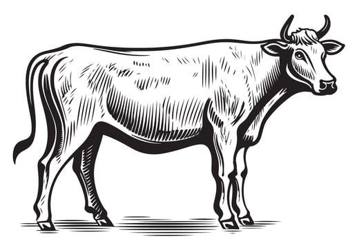 A cow standing in a black and white drawing vector