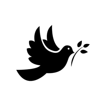 Black dove icon. Peace symbol. Flying pigeon with branch icon. graphic EPS 10 vector