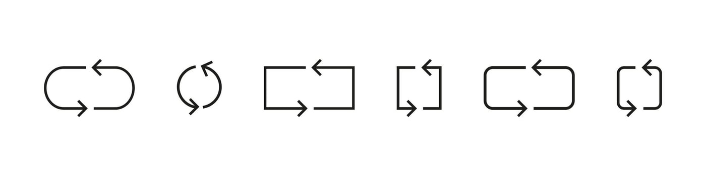 Black rotation arrows icon set. Refresh, recycle, rotate, reload arrows collection. Thin line icon set. Thin line arrows icon collection. . graphic. EPS 10 vector