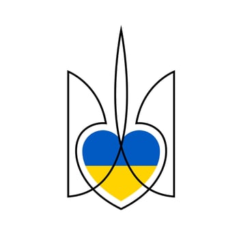 Emblem of Ukraine. Blue and yellow trident. Ukrainian trident emblem. National emblem with blue and yellow heart. Ukrainian trident. illustration EPS 10 vector