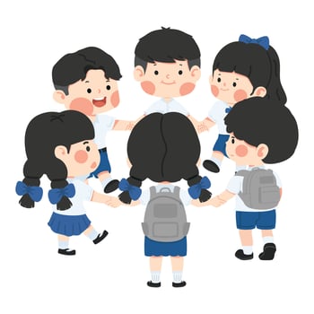 Group of Happy Children Holding Hands cartoon vector