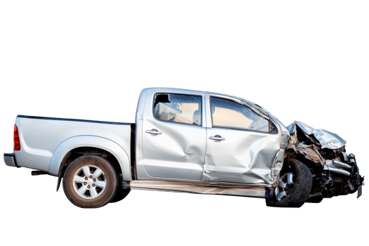 Car, Side view of gray or bronze pickup car get damaged by accident on the road. damaged cars after collision. isolated on transparent background, File png