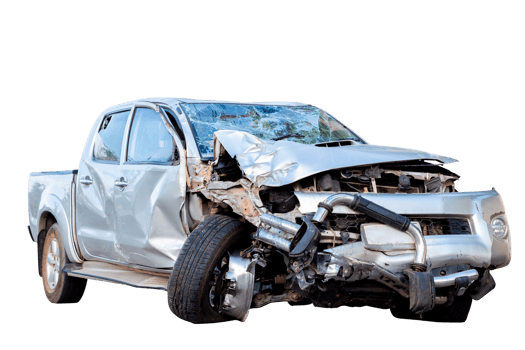 Car, Front view of gray or bronze pickup car get damaged by accident on the road. damaged cars after collision. isolated on transparent background, File png