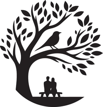 Romantic Couple Sitting Under Tree Silhouette Illustration vector