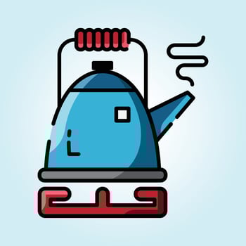 A Vibrant Illustration of a Blue Kettle on a Stovetop, Perfect for Kitchen Decor and Warm Beverage Concepts vector