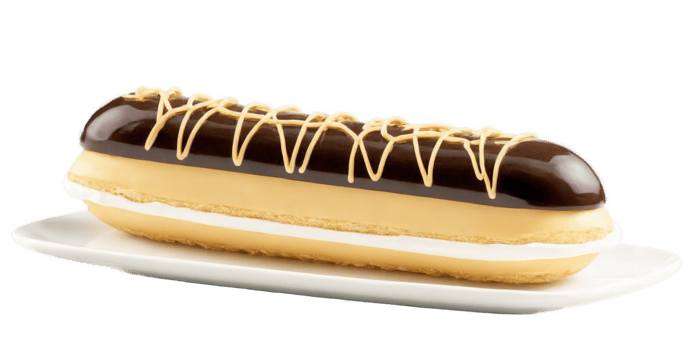 Mocha mousse eclairs with a crisp, golden choux pastry shell and a rich mocha mousse filling, topped with a smooth png