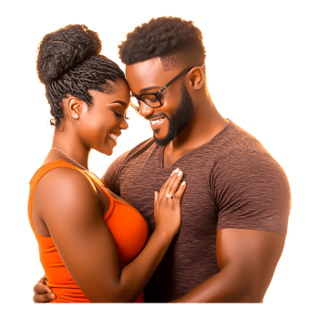 Happy Couple Embracing with Joyful Smiles against png