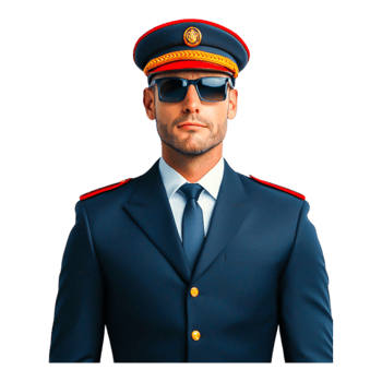 Confident Man in Uniform with Sunglasses and Stylish Hat png