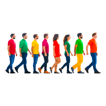 Diverse People Walking in a Line Displaying Various Clothing Colors png