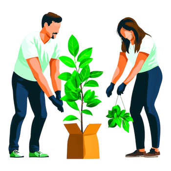 A Couple Planting a Tree in a Box with Green Leaves and Plants png
