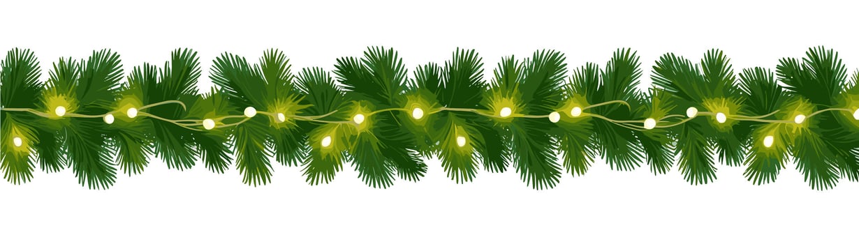 Christmas garland with green pine branches and lights vector