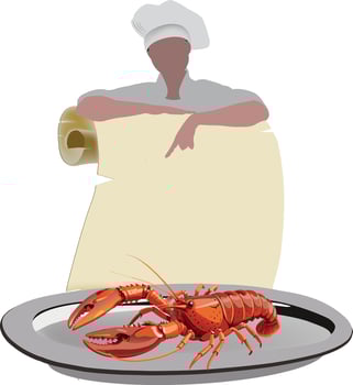 A chef holding a lobster on a plate vector