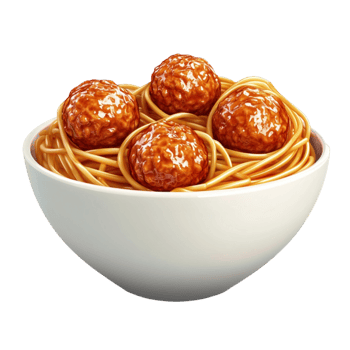 Spaghetti and Meatballs in a Bowl on Transparent Background png