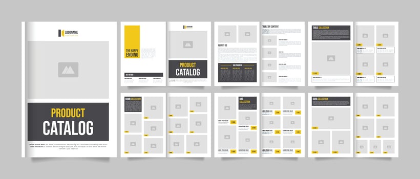 Product catalogue template design or company brochure layout. vector