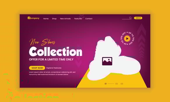 Footwear Landing Page Template and Sneaker Landing Page User Interface Design Sneakers Sale Landing Page User Interface Design and Exclusive Modern Sports Sneakers Fashion vector