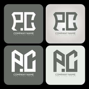PC polygon, hexagon, flat and simple letter logo set in one artboard. PC minimalist and classic logo. vector