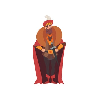 European Majestic Nobleman or King, Medieval Historical Cartoon Character in Traditional Costume Illustration vector