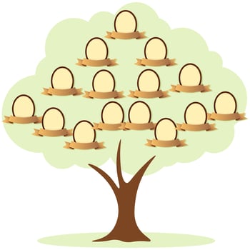 Retro green family tree with photo frames and ribbons for inscriptions vector