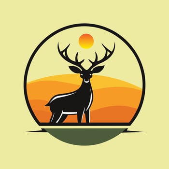 A cute logo of a deer with sunset illustration vector