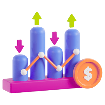 A colorful chart with dollar coins and arrows png