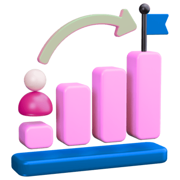 A pink bar chart with a person on it png