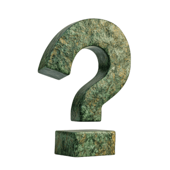 Floating granite question mark on white background symbolizing inquiry and uncertainty png
