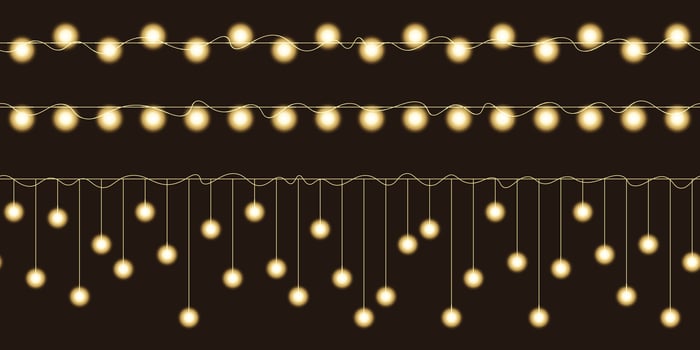 set of decorative realistic new year luminous seamless garlands. Garland with yellow bulbs. Set of christmas lights on wire. design for new year, chinese new year, christmas card, banner. vector