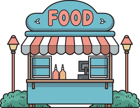Food stand with blue color illustration vector