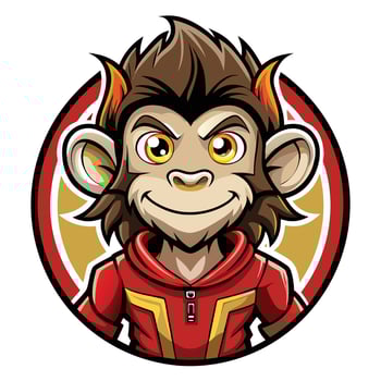 a cartoon monkey wearing red and yellow clothes vector